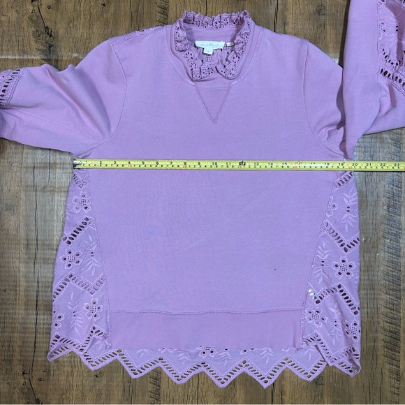 Anthropologie Forever That Girl Lavender Eyelet  Balloon Sleeve Sweatshirt M - Picture 8 of 16